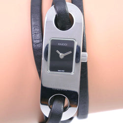 [Gucci] Gucci 6100L Reloj de acero inoxidable x Cuarzo de cuero Damas Negro Dial reloj