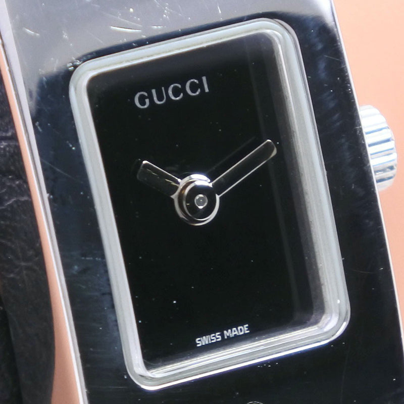 【GUCCI】グッチ
 6100L 腕時計
 ステンレススチール×レザー クオーツ レディース 黒文字盤 腕時計
