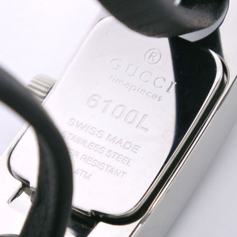 [Gucci] Gucci 6100L Reloj de acero inoxidable x Cuarzo de cuero Damas Negro Dial reloj