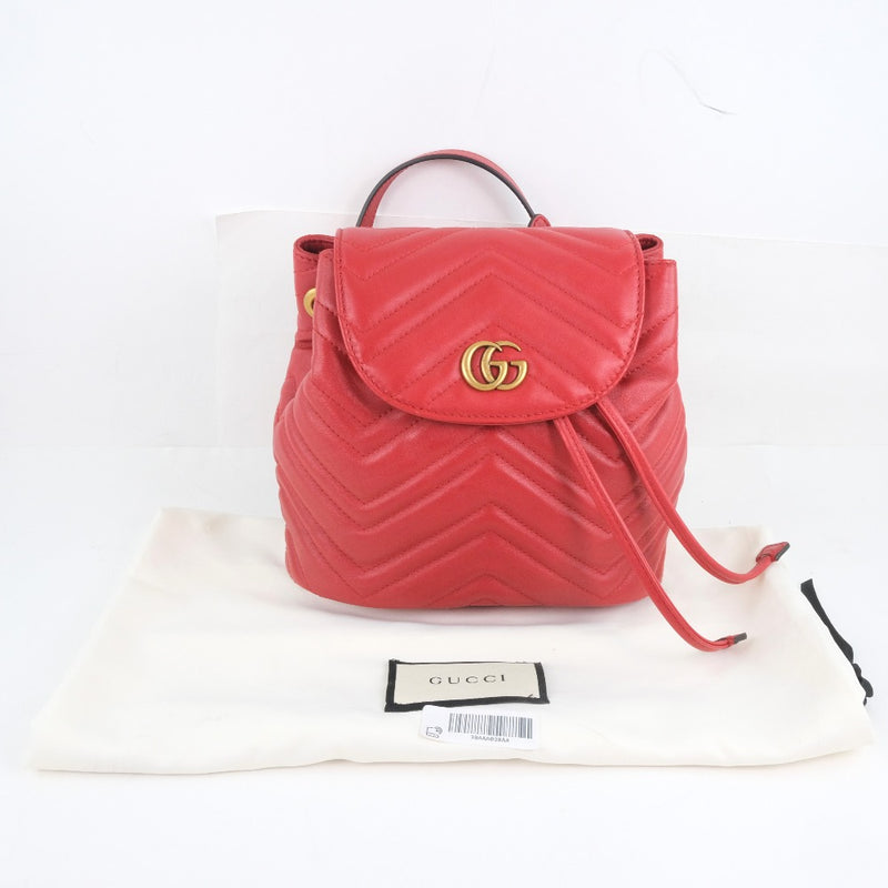[GUCCI] Gucci GG Marmont 528129 Calf Red Ladies Buck Daypack A-Rank