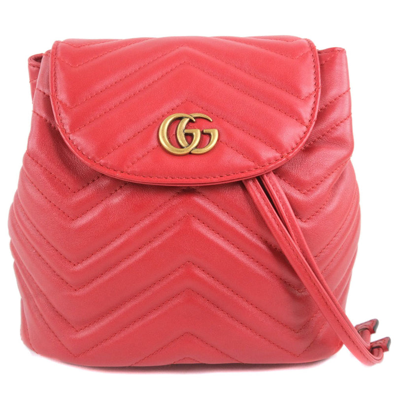 [Gucci] Gucci GG Marmont 528129 Calf Red Ladies Buck Daypack A-Rank