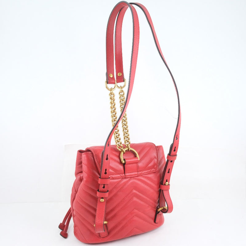 [GUCCI] Gucci GG Marmont 528129 Calf Red Ladies Buck Daypack A-Rank