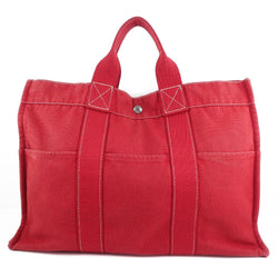 [HERMES] Hermes Doville MM Canvas Handbag Cotton Canvas Red Ladies Handbag
