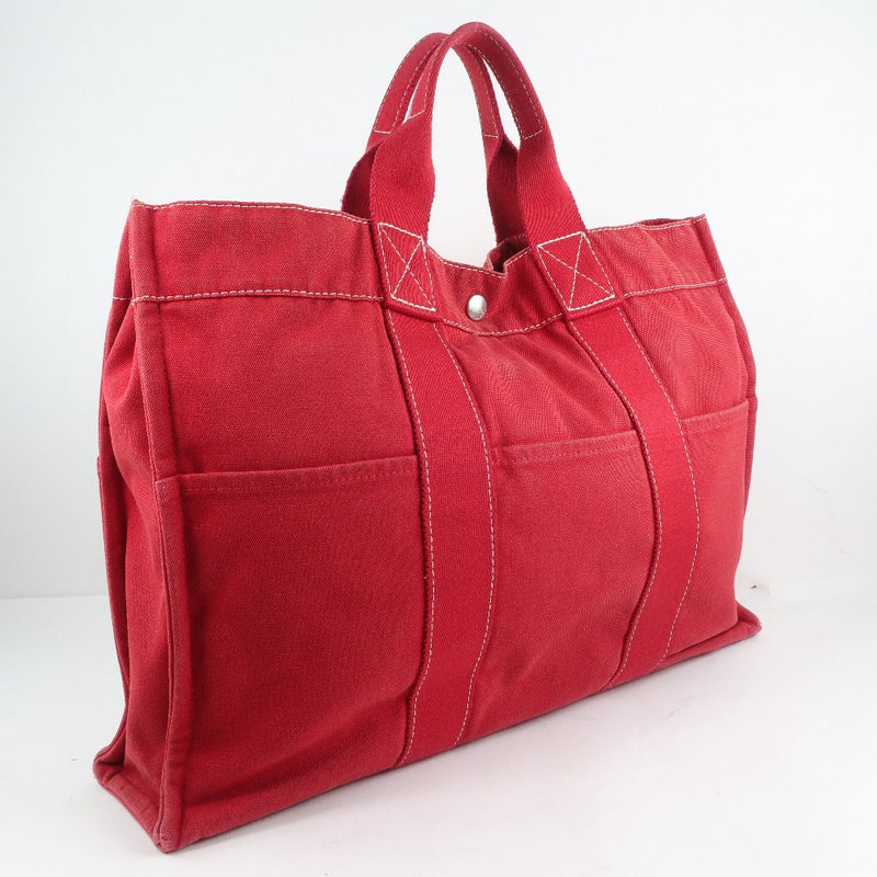 [HERMES] Hermes Doville MM Canvas Handbag Cotton Canvas Red Ladies Handbag