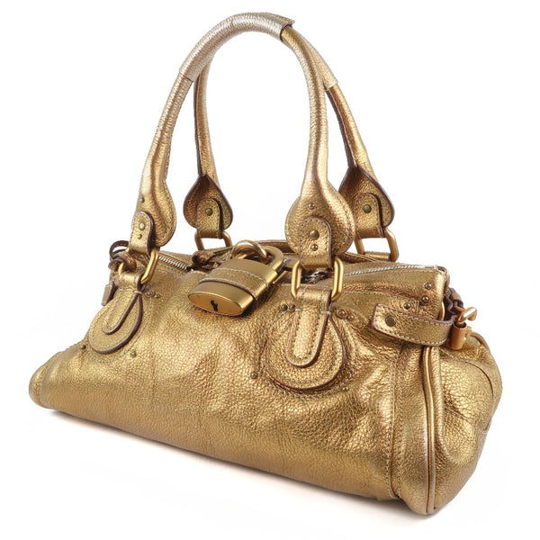 [Chloe] Chloe Paddington Handbag de cuero de cuero Gold Ladies Bold