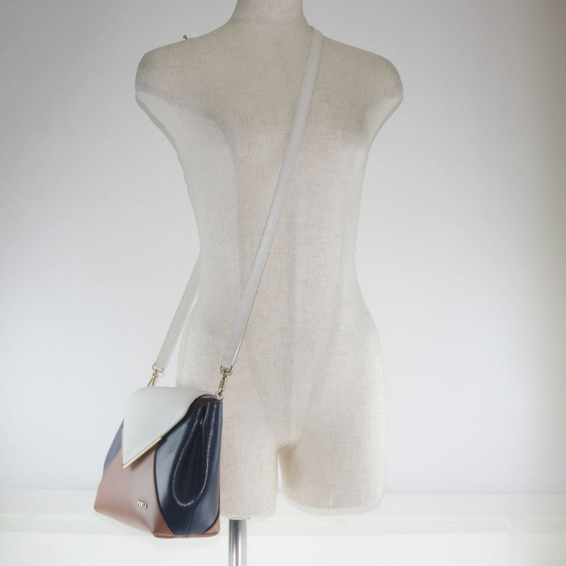 [FURLA] Furla Shoulder Bag Leather Tea/White/Blue Ladies Shoulder Bag A-Rank
