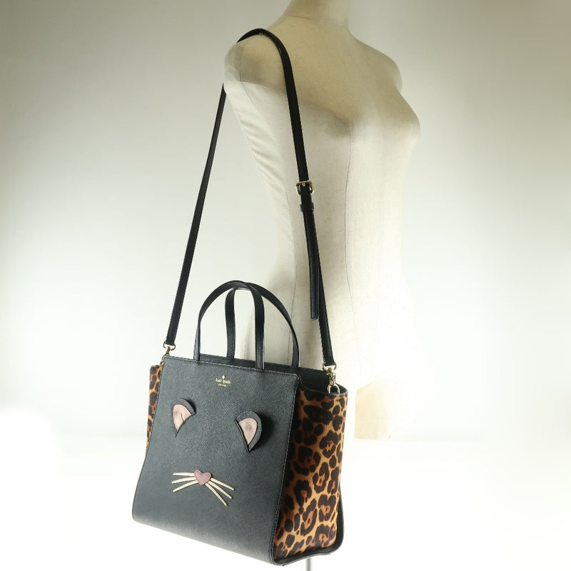 [Kate Spade] Kate Spade Cat Motif 2WAY Shoulder Leopard Pattern Handbag x Leather Tea Ladies Handbag A Rank