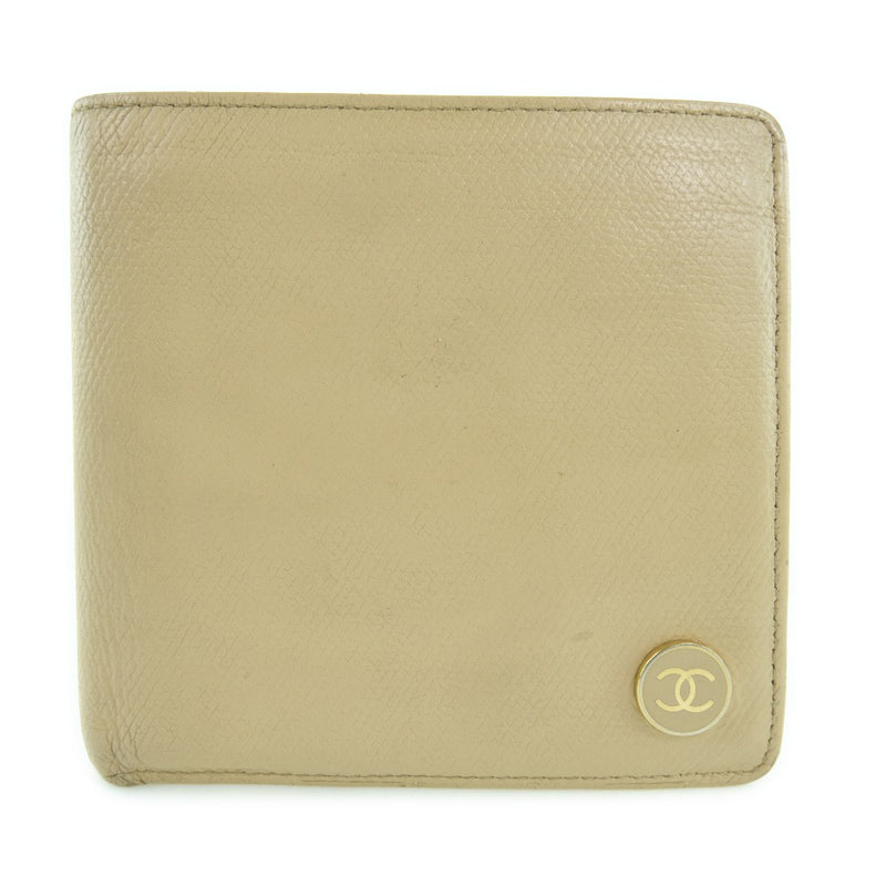 [Chanel] Chanel Coco Mark bi -fold billetera de ternero beige damas bi -billet