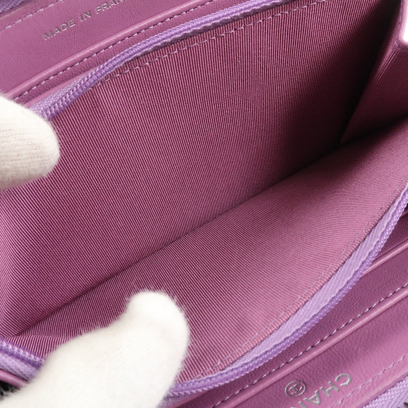 [샤넬] 샤넬 라운드 지퍼 매트라스 긴 지갑 양 램스 피부 보라색 숙녀 지갑 랭크
