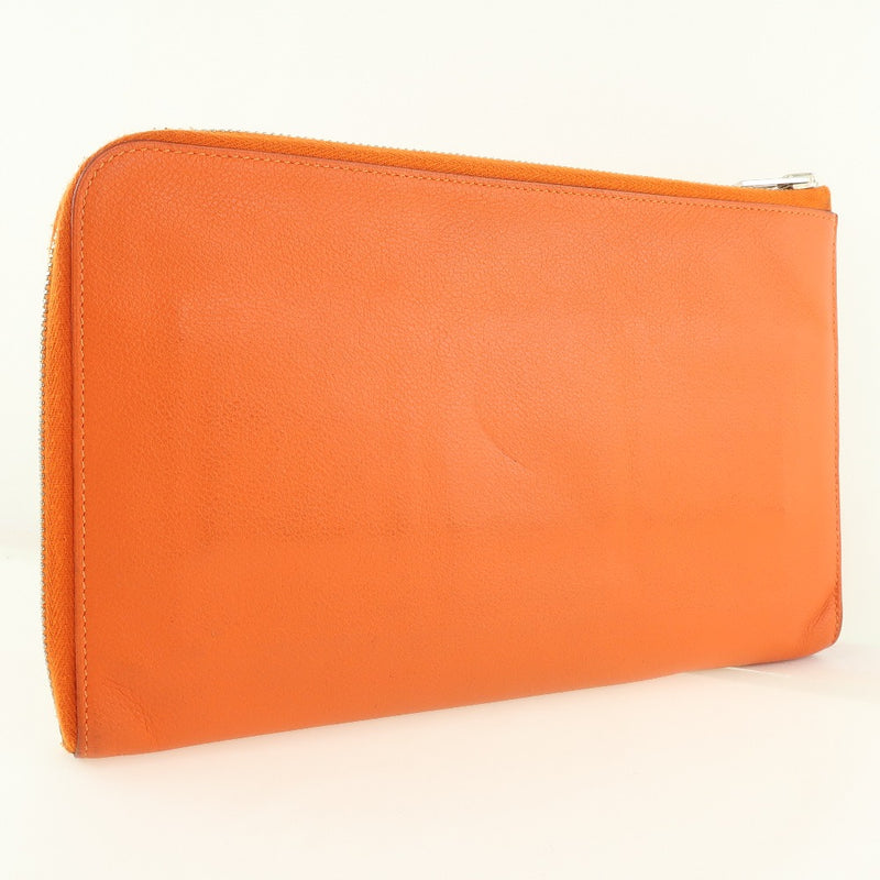 [HERMES] Hermes Rimix Combine Travel Case Long Wallet Calf Orange □ Q -engraved Unisex Long Wallet