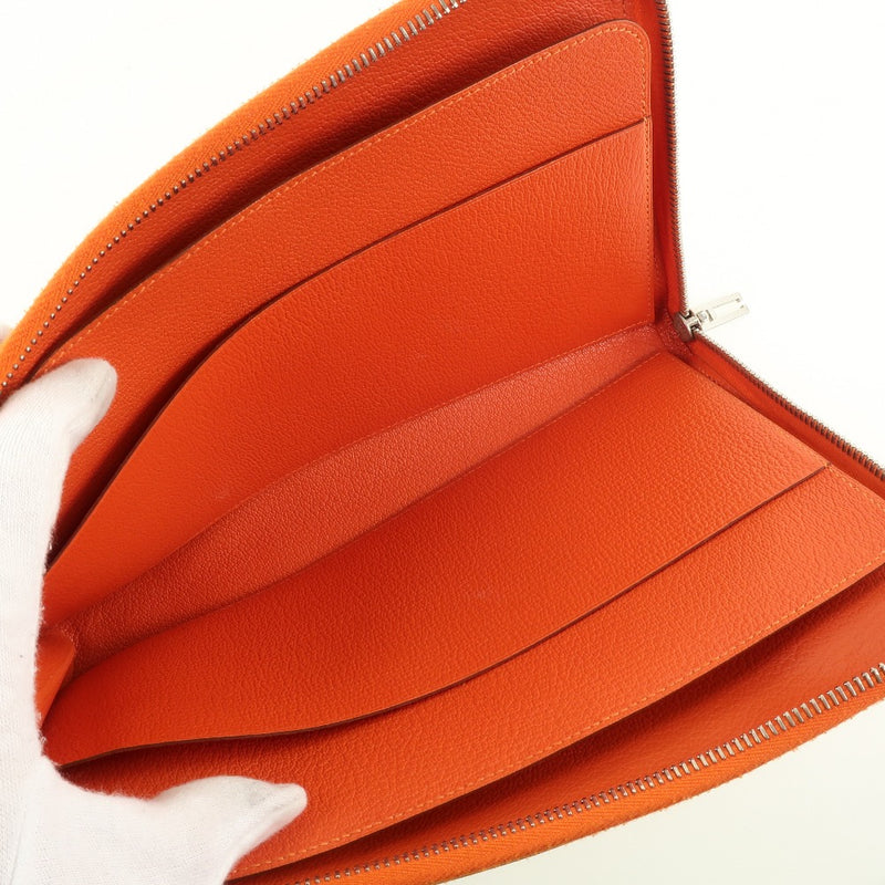 [HERMES] Hermes Rimix Combine Travel Case Long Wallet Calf Orange □ Q -engraved Unisex Long Wallet