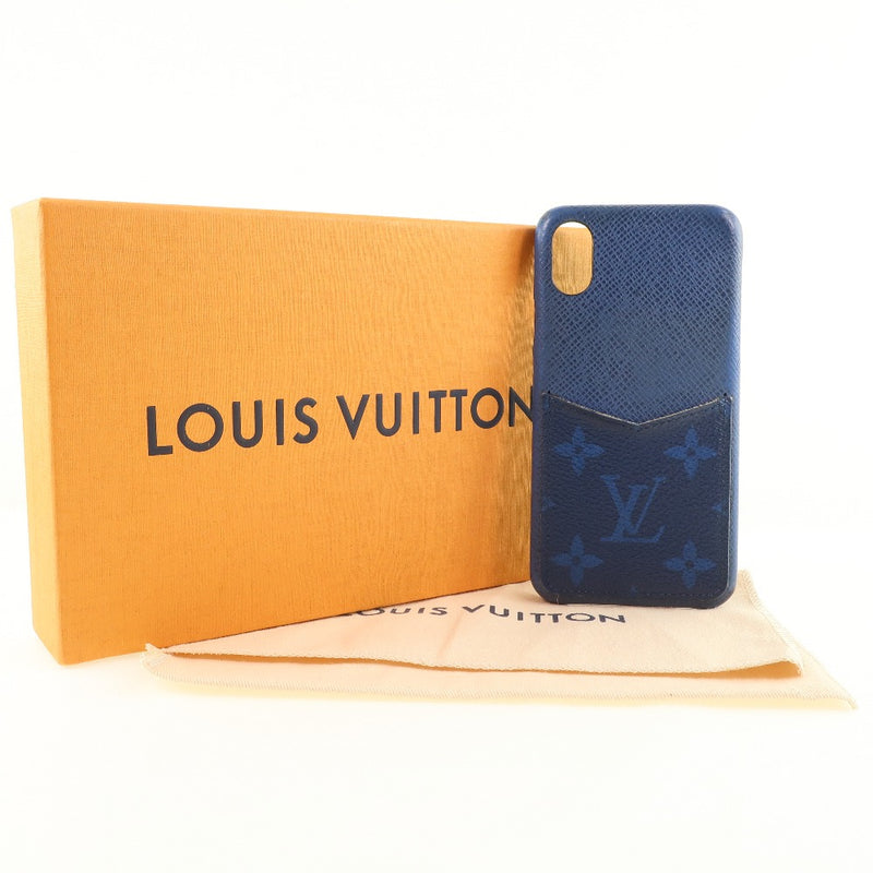 [LOUIS VUITTON] Louis Vuitton iPhone X/XS Tigarama M30273 Smartphone Case Leather Blue BC2119 Engraved Unisex Smartphone Case