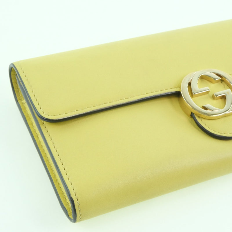 [GUCCI] Gucci Interlocking 369663 Long Wallet Calf Yellow Unisex Long Wallet A-Rank