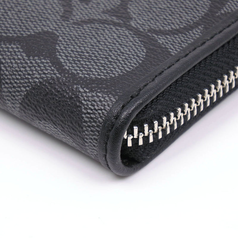 [Coach] Coach round zipper signature F54630 Long wallet PVC coating canvas black unisex long wallet S rank