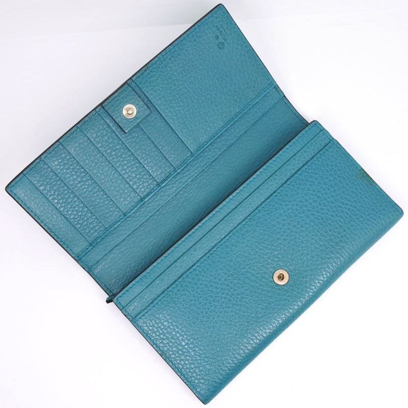 [GUCCI] Gucci 
 Interlocking GG long wallet 
 449279 Leather Blue-Green Snap button Interlocking GG Unisex A-Rank