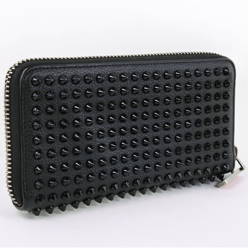 Christian Louboutin Panettone Round Zip Bifold Wallet Black Leather Spike  Studs