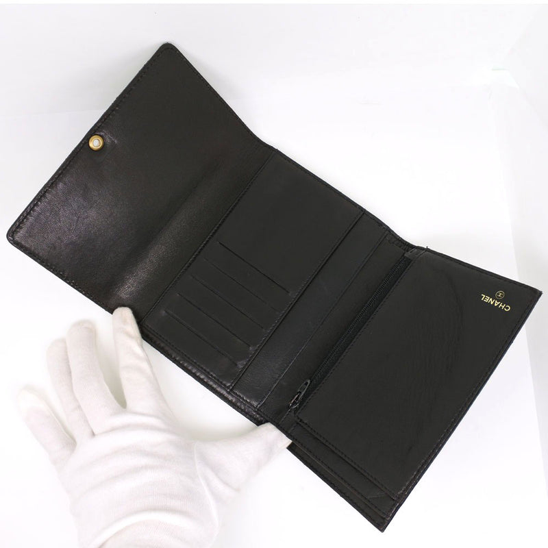 [CHANEL] Chanel Bi -fold Wallet Mat Caviar Skin Black Ladies Bi -fold Wallet