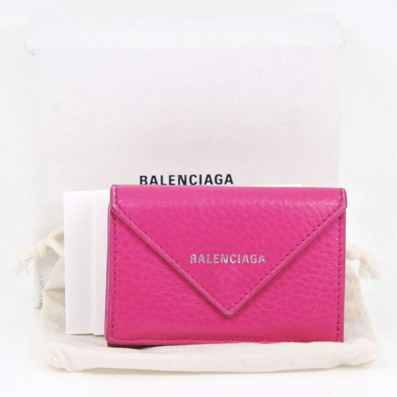 【BALENCIAGA】バレンシアガ
 ペーパーミニ 三つ折り財布
 391446 レザー ピンク スナップボタン Paper mini レディース