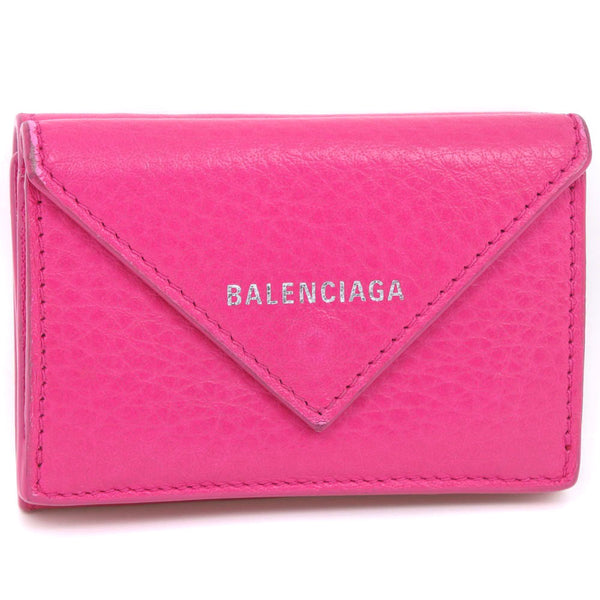 【BALENCIAGA】バレンシアガ
 ペーパーミニ 三つ折り財布
 391446 レザー ピンク スナップボタン Paper mini レディース