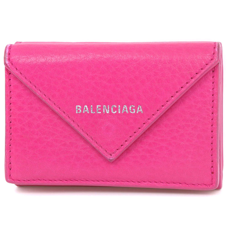 [Balenciaga] Balenciaga纸迷你乳白色褶皱钱包391446皮革粉红色快照纽扣纸迷你女士