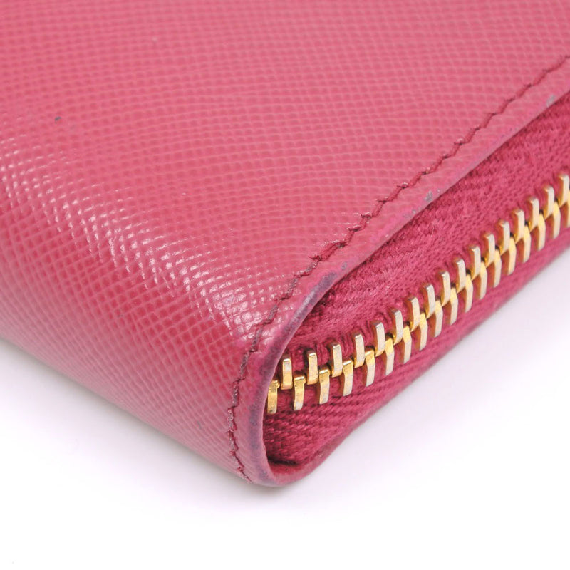 [PRADA] Prada round zipper 1m0506 Long Wallet x Safiano Pink Ladies Long Wallet A-Rank