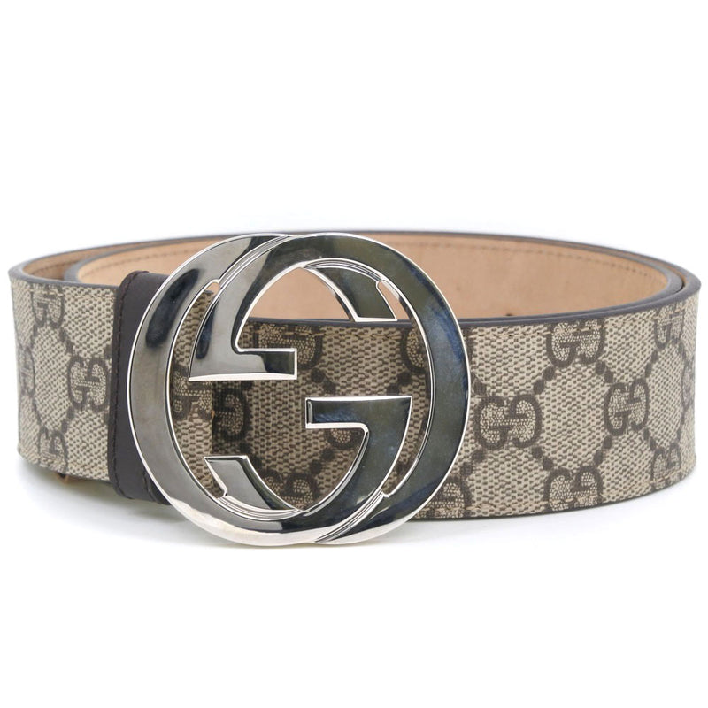 [GUCCI] Gucci Interlocking GG Sprem Canvas 411924 Belt PVC Coating Canvas x Leather Tea Ladies Belt A Rank