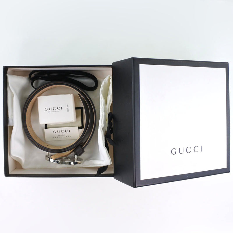 [Gucci] Gucci互锁GG Sprom帆布411924皮带PVC涂料帆布X皮革茶女士皮带