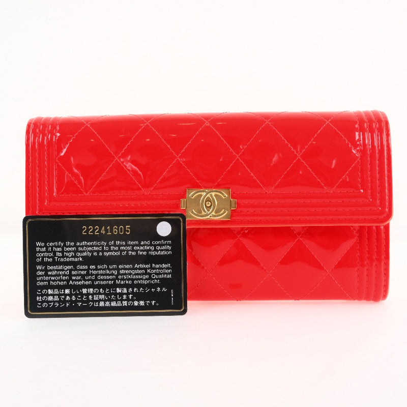 [CHANEL] Chanel Boy Chanel A80286 Long Wallet Enamel Orange Ladies Long Wallet