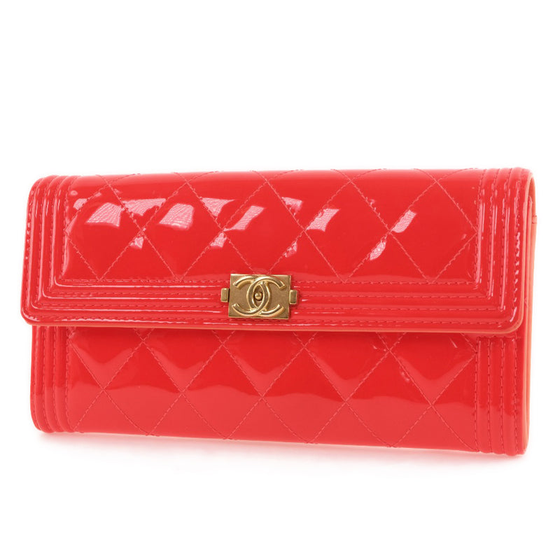 [CHANEL] Chanel Boy Chanel A80286 Long Wallet Enamel Orange Ladies Long Wallet