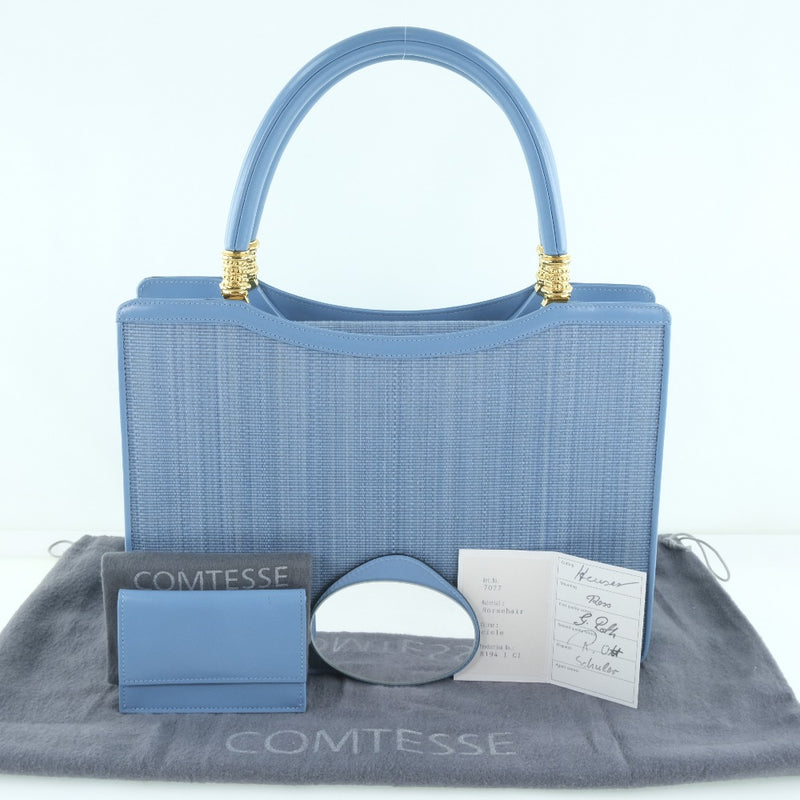 【COMTESSE】コンテス
 ハンドバッグ
 ホースヘアー×レザー 水色 レディース ハンドバッグ