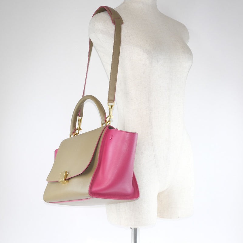 [Celine] Celine Traps 2WAY Shoulder Handbag Calf Tea Ladies Handbag
