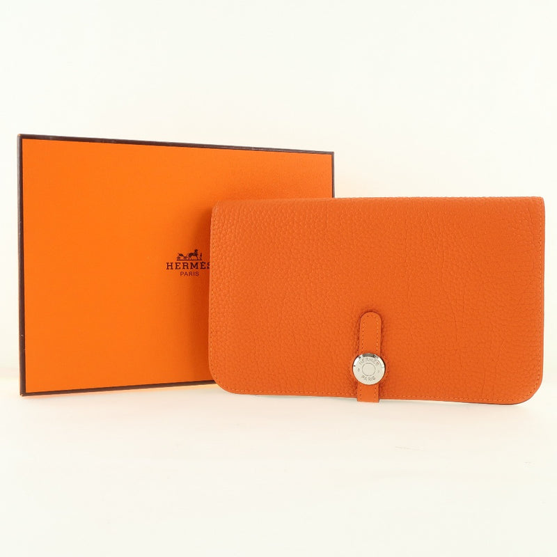 [Hermes] Hermes Dogon GM Long Wallet Togo Orange □ F Grabado Damas Billetera Long A+Rank