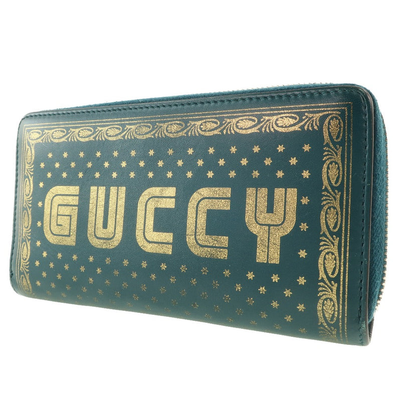 [Gucci] Gucci圆形紧固件Sega Star 524338长钱包皮革蓝色男女unisix长钱包