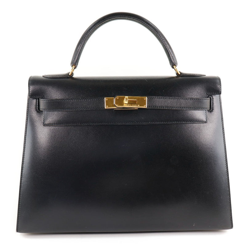 【HERMES】エルメス
 ケリー32 外縫い ボックスカーフ 黒 ○A刻印 レディース ハンドバッグ