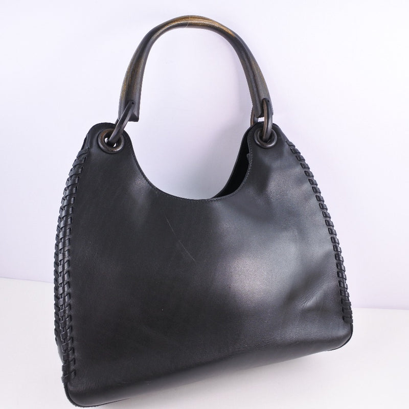 [GUCCI] Gucci One Shoulder 106236 Calf x Wood Black Ladies Shoulder Bag A-Rank