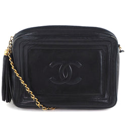 CHANEL】シャネル チェーンショルダー ココマーク フリンジ カーフ 黒 