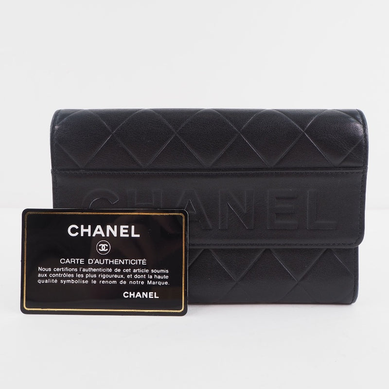 [Chanel] Chanel Matrasse Logotipo Curf Black Ladies Bi -fold Billet