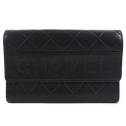 [CHANEL] Chanel Matrasse logo curf Black Ladies Bi -fold wallet