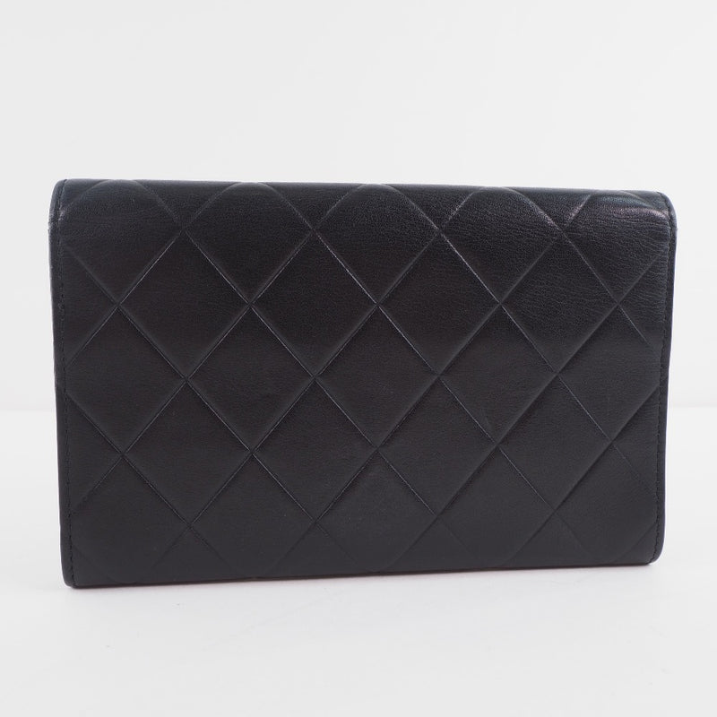 [CHANEL] Chanel Matrasse logo curf Black Ladies Bi -fold wallet