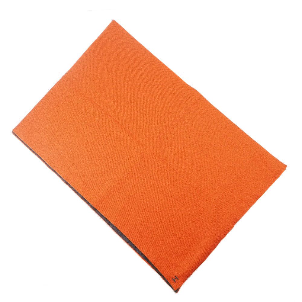 HERMES】エルメス Hロゴ リバーシブル カシミヤ×シルク オレンジ ユニ