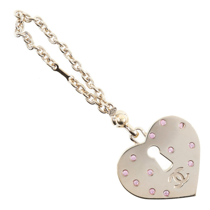 [CHANEL] Chanel Heart Coco Mark Gold plating x Rhinestone Gold 02P engraved ladies charm