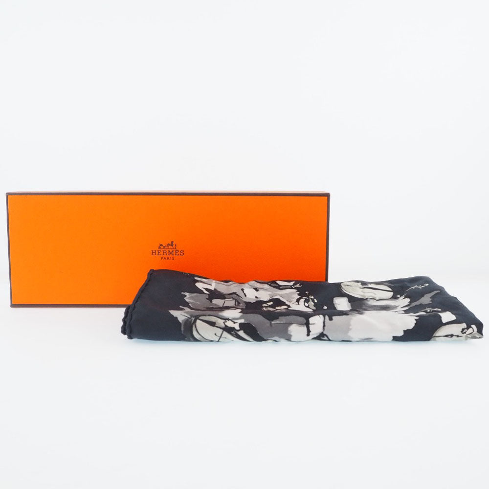 HERMES】エルメス カレ45 CONCERTO コンチェルト シルク 黒 レディース