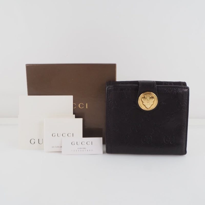 [GUCCI] Gucci W Hook Bi -fold Wallet GG 190349 Shima Leather Kouge Tea Snap Button Double SideD Ladies