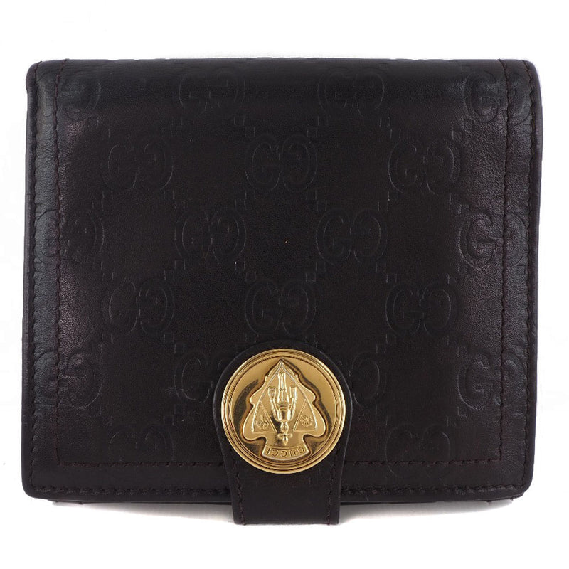 [GUCCI] Gucci W Hook Bi -fold Wallet GG 190349 Shima Leather Kouge Tea Snap Button Double SideD Ladies