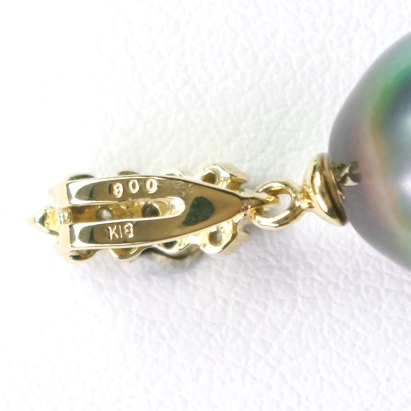 Top colgante de 12.0 mm K18 Oro amarillo x Pearl negra (perla de mariposa negra) x diamante 0.08 Damas grabadas