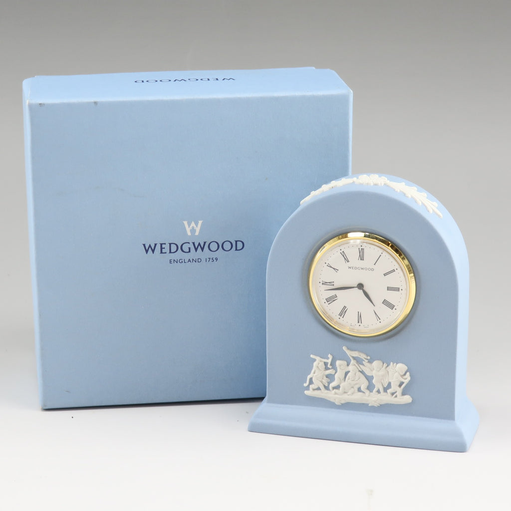 【Wedgwood】ウェッジウッド, ジャスパー グリシャンクロック S 置時計, アクリル ペールブルー クオーツ 置時計, A+ランク