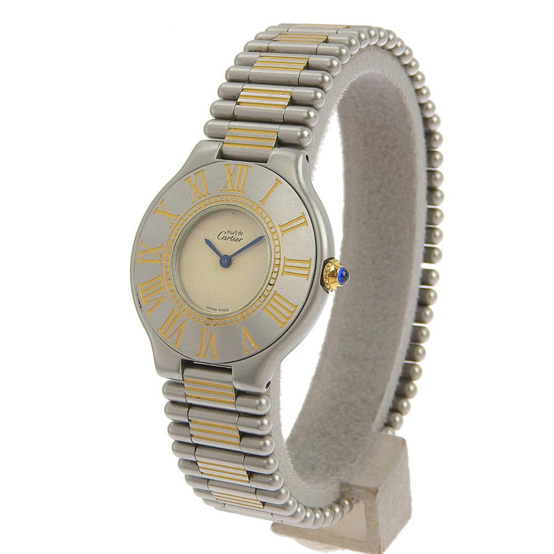 【CARTIER】カルティエ
 マスト21 ヴァンティアン ステンレススチール シルバー クオーツ アナログ表示 ボーイズ ベージュ文字盤 腕時計