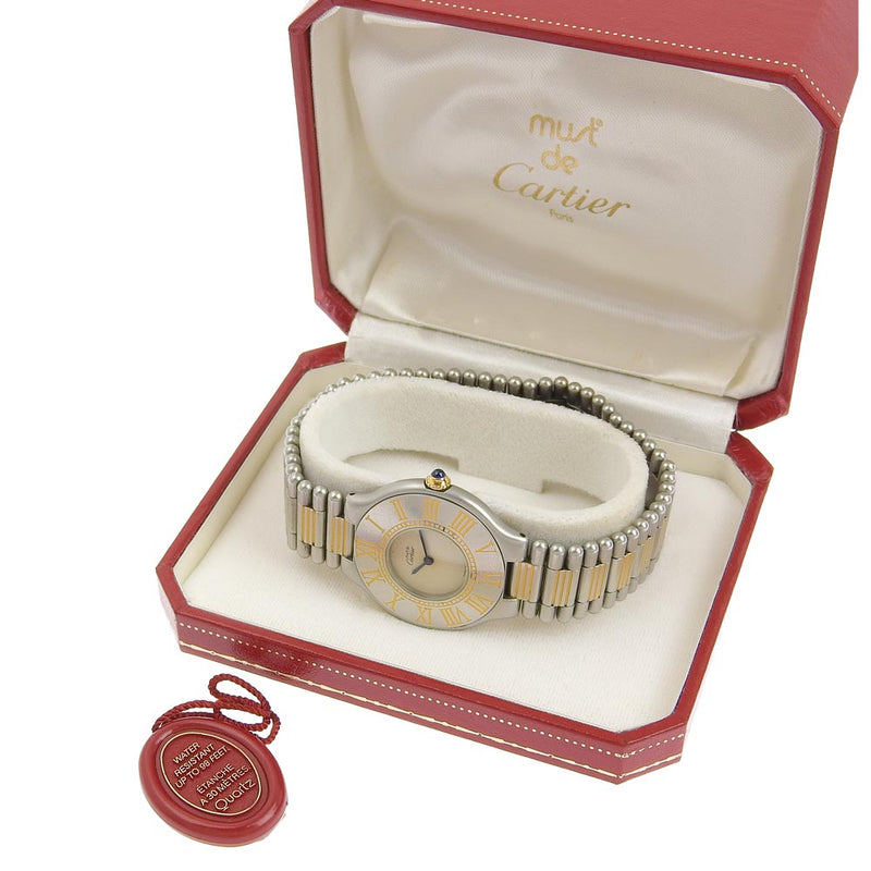 [Cartier] Cartier Must 21 Vantian Stainless Steel Silver Quartz Analog Display Boys Beige Dial Watch