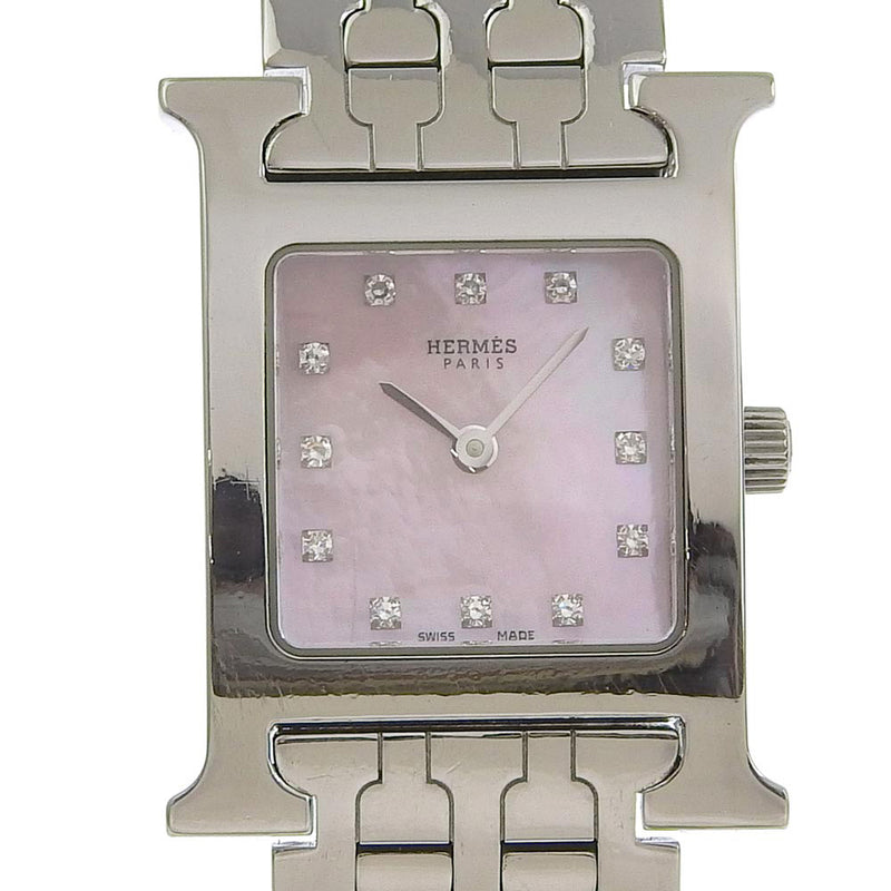 【HERMES】エルメス Hウオッチ HH1.210 ステンレススチール クオーツ アナログ表示 レディース 黒文字盤 腕時計