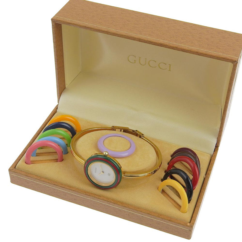 グッチ腕時計 チェンジベゼル　クォーツ　1100L 箱　ベゼル11個付 GUCCI】グッチ チェンジベゼル 1100-L 金メッキ ゴールド クオーツ